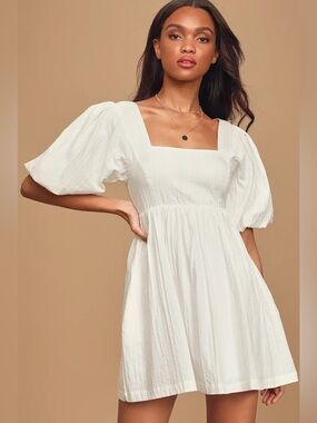 White Lulus Baby Doll Dress with pockets